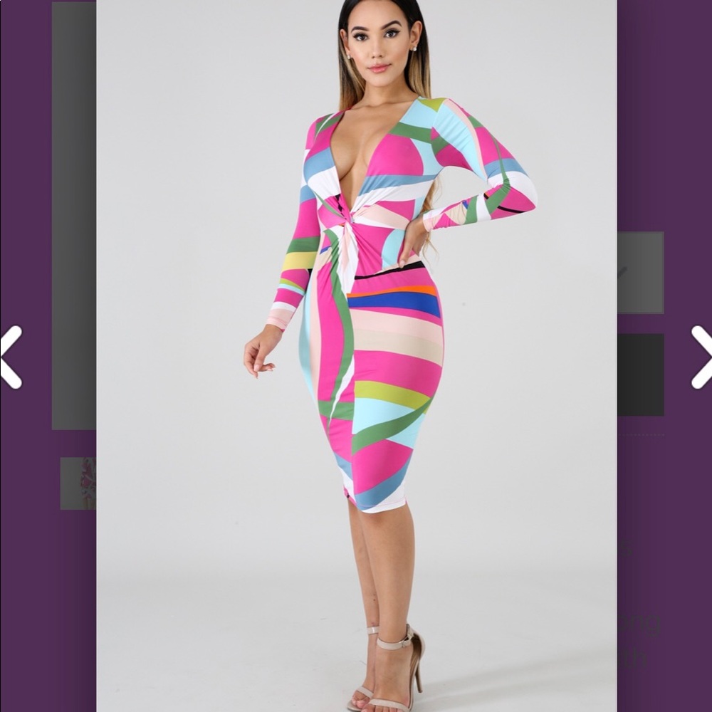 Brand New Pink Orange Blue Tan Green White Colorful V Next Tight Fit Snug Dress